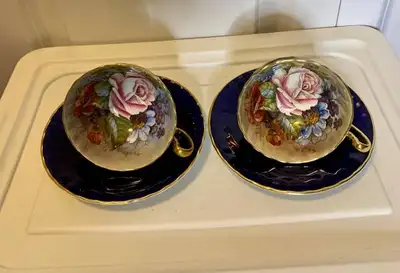 J A Bailey Signed Aynsley England Bone China Cabbage Rose Tea, View more