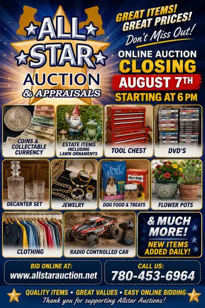 EDMONTON:  Timed Online Auction - Closing August 7th at 6 pm, View more
