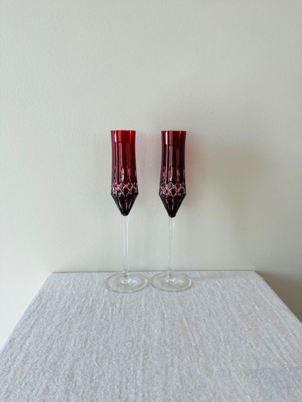 BIRKS RUBY RED CHAMPAGNE FLUTE GLASSES-SIGNED-VINTAGE in Arts & Collectibles in Edmonton