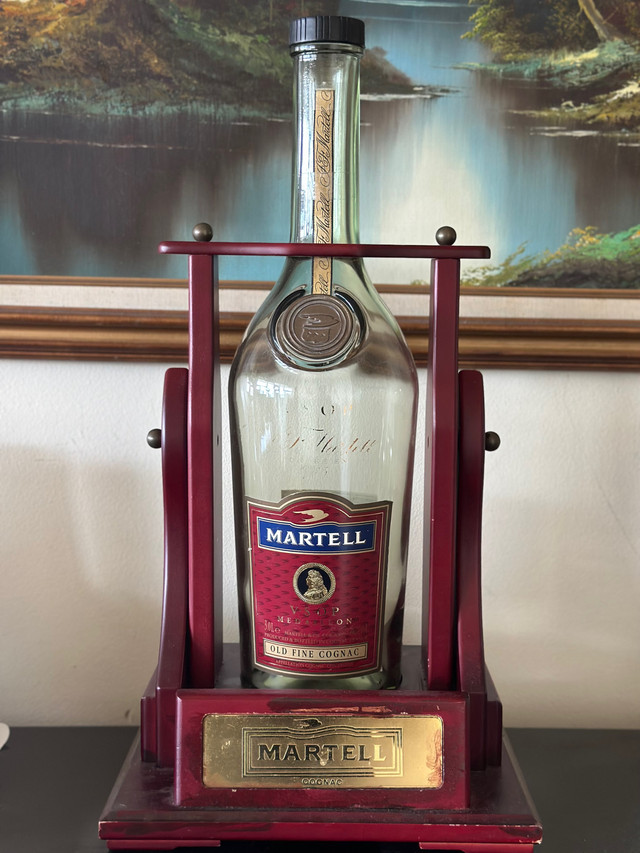 Vintage Martell 3 L bottle with wooden stand in Arts & Collectibles in St. Catharines