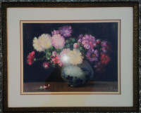 Vintage Flowers in a Vase Print under Glass with Wood Frame