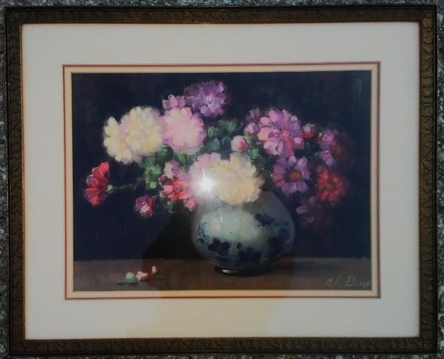 Vintage Flowers in a Vase Print under Glass with Wood Frame in Arts & Collectibles in Kitchener / Waterloo