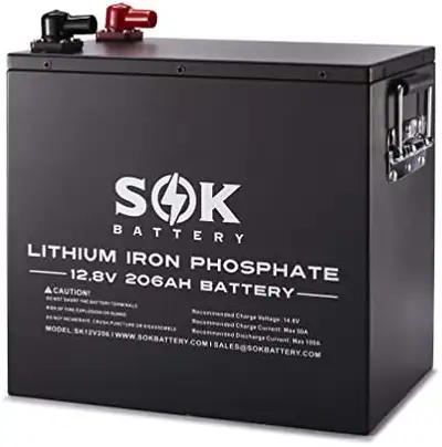 SOK Battery LiFePO4 Deep Cycle Rechargeable Lithium Battery 12V 206Ah Built-in BMS, Low Temperature...
