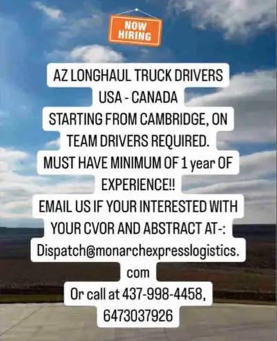 AZ LONGHAUL TRUCK DRIVERSUSA - CANADA, View more