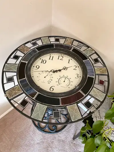 Unique glass top heavy wrought iron table With watch , View more