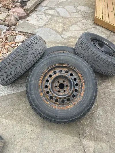 Snow Tires and rims 6 bolt from a 2019-2023 Chevy Blazer. All hold air, tire pressure sensors in all...