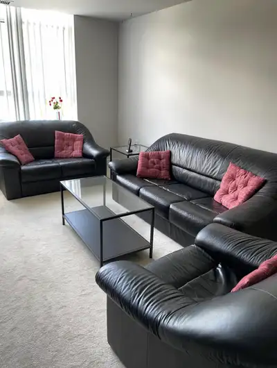 Black Leather Sofa Set, View more