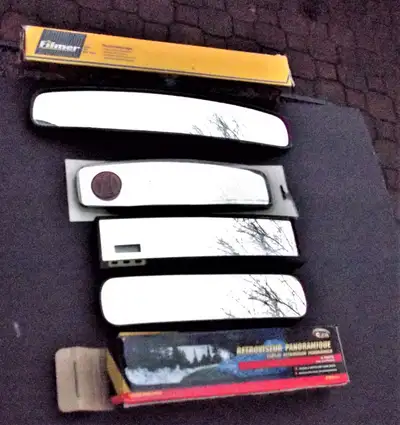 298 x 75mm 2 various pcs, NEW Panoramic driver’s mirrors as shown Sell for 20$ FIRM 2 pcs. Wide angl...