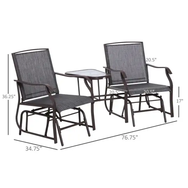 Patio Double Glider Chair with Glass Top Center Table, Outdoor G in Patio & Garden Furniture in Markham / York Region - Image 4