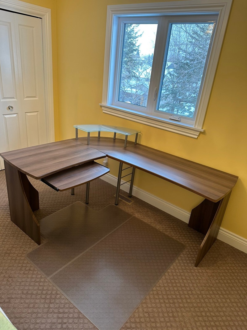 L. Shaped Desk 55” x 68” with Pullout Keyboard Tray Desks Winnipeg