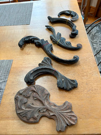 Antique Carved Wood appliques - 5 sets and one center piece