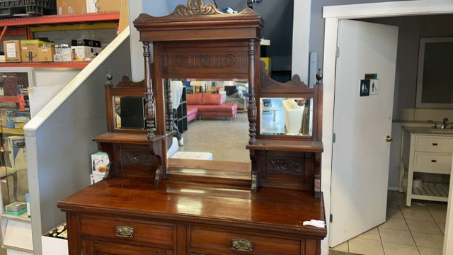 ANTIQUE DOVETAILED SERVING CABINET w/ Bevelled Mirror in Other in Delta/Surrey/Langley - Image 2