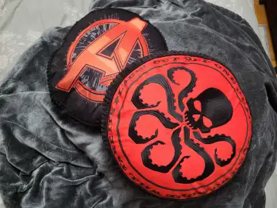 Set of 2 Marvel themed round cushions, View more