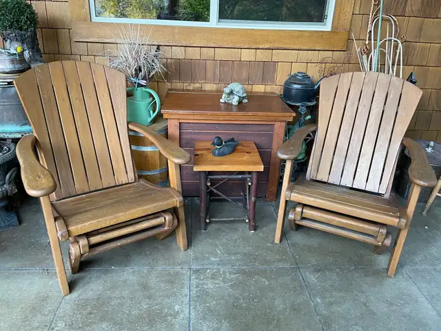 Handcrafted Pair of Cedar Adirondack Chairs With Footstools and in Patio & Garden Furniture in Kamloops - Image 9