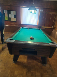 Coin opp 4x8 slate pool table with balls and light 