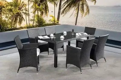 Ensemble de patio 7 pièces en rotin synthétique, View more