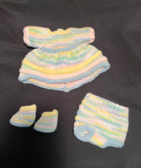 Small Hand Knitted Doll Clothes (Dress, Panties and Booties)