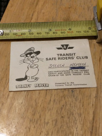 TTC Barney Beaver Safe Ride's' Club membership card, ruler 