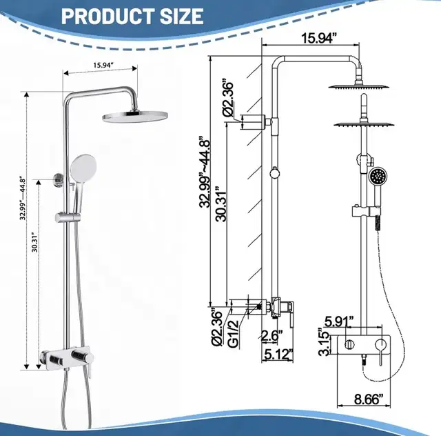 Polish Chrome 44.8" Height Adjustable Complete Shower System in Bathwares in Ottawa - Image 3