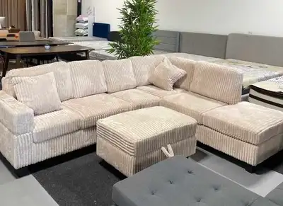 Corduroy Sectional Sofa with Ottoman, View more