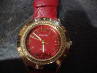 Woman's Embassy Watch - Red Face with Red Leather Band