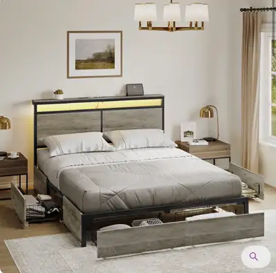 New Full (double) bed frame with storage drawers and LED lights, View more