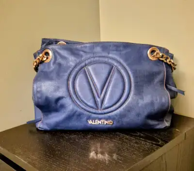 Authentic Valentino Garavani V-Logo Leather Chain Tote – Navy, View more