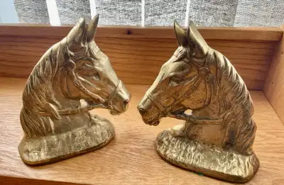 Vintage Brass Horse Head Bookends, View more