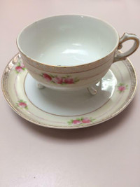 Antique Hand Painted Nippon Three Legged Cup and Saucer