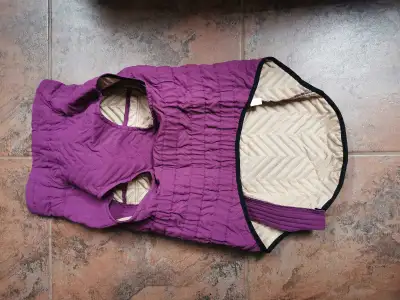 Snuggle your furry friend in this gently worn, Love Long Long quilted purple dog jacket, size 4XL, d...