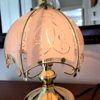 Vintage art Deco frosted umbrella Brass touch lamp. Lamps 