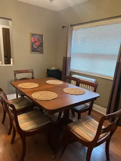 Antique Dining Table with Six Chairs and Expansion Leaf, View more