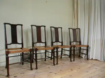 4 elegant antique English dining chairs, in Mahogany, View more
