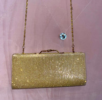  Italy Design Gold Sparkly Clutch/Strap Purse