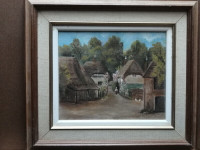 Peinture tableau paysage Normandie G. Vissiere huile maison