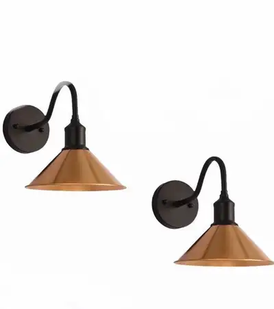 2 New Gold Shade Black Metal Wall Lights, View more
