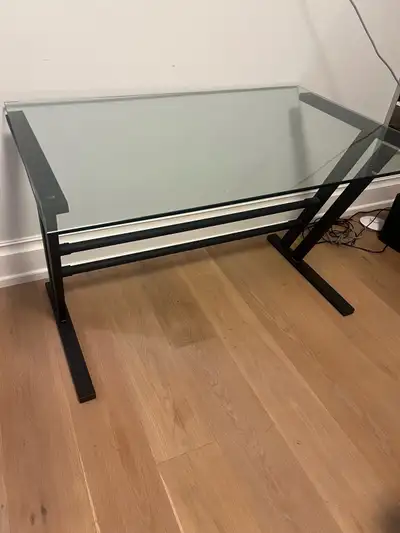 Glass desk top with black metal base, View more