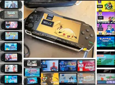 64GB Sony PSP Playstation Portable Fat Original Black Hacked Modded custom firmware jailbroken 100+...