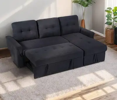 New Cozy Sectional Sofa Bed In Fabric Upholstery - Black In Sale, View more