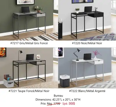 TOUT EN SOLDE!!! TOUT DOIT PARTIR!!! TOUT EST NEUF! Bureau à parti de $50+; Table de Télé à parti de...