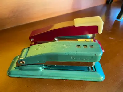 VINTAGE Swingline Cub Stapler 5 1/4" Metallic Green Metal Long Island City USA. Also included is a s...