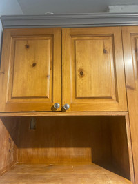 Wooden cabinets doors with hinges.