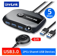 Unnlink USB 3.0 KVM Switch 2 PCs Share 4 USB Devices