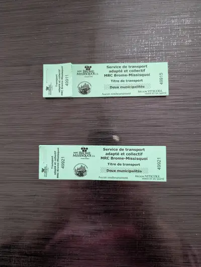 Billets de transport verts Brome-Missisquoi, View more