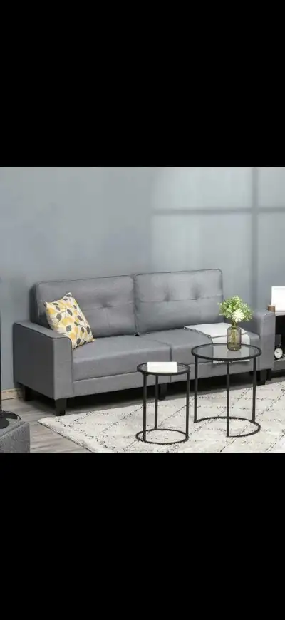 3-Seater Sofa, Mid-Century Linen Couch with Upholstered Seat, View more