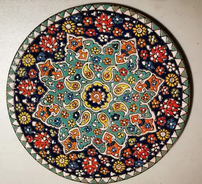 Enamel hand painted ceramic plate, View more