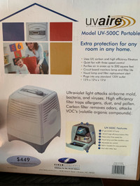 UVaire Model UV-500C Portable  Room Air Purifier - NEW