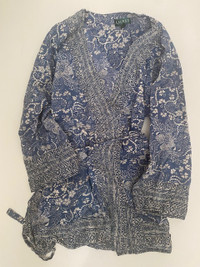 Ralph Lauren 100% Cotton Short Wrap Robe, Women's Medium