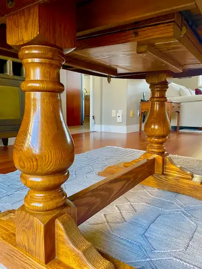 EXPANDABLE DINING ROOM TABLE AND 6 CHAIRS, View more