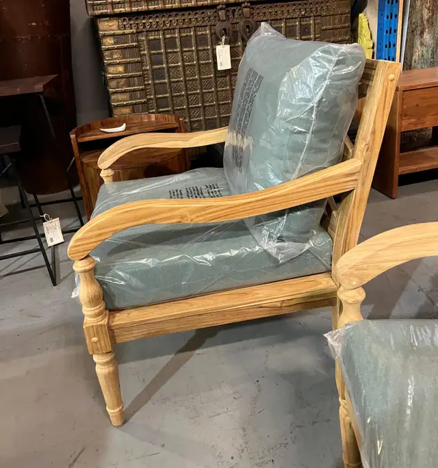 NEW Solid Teak Outdoor Upholstered Accent Patio Chairs (2) in Patio & Garden Furniture in Oakville / Halton Region - Image 5